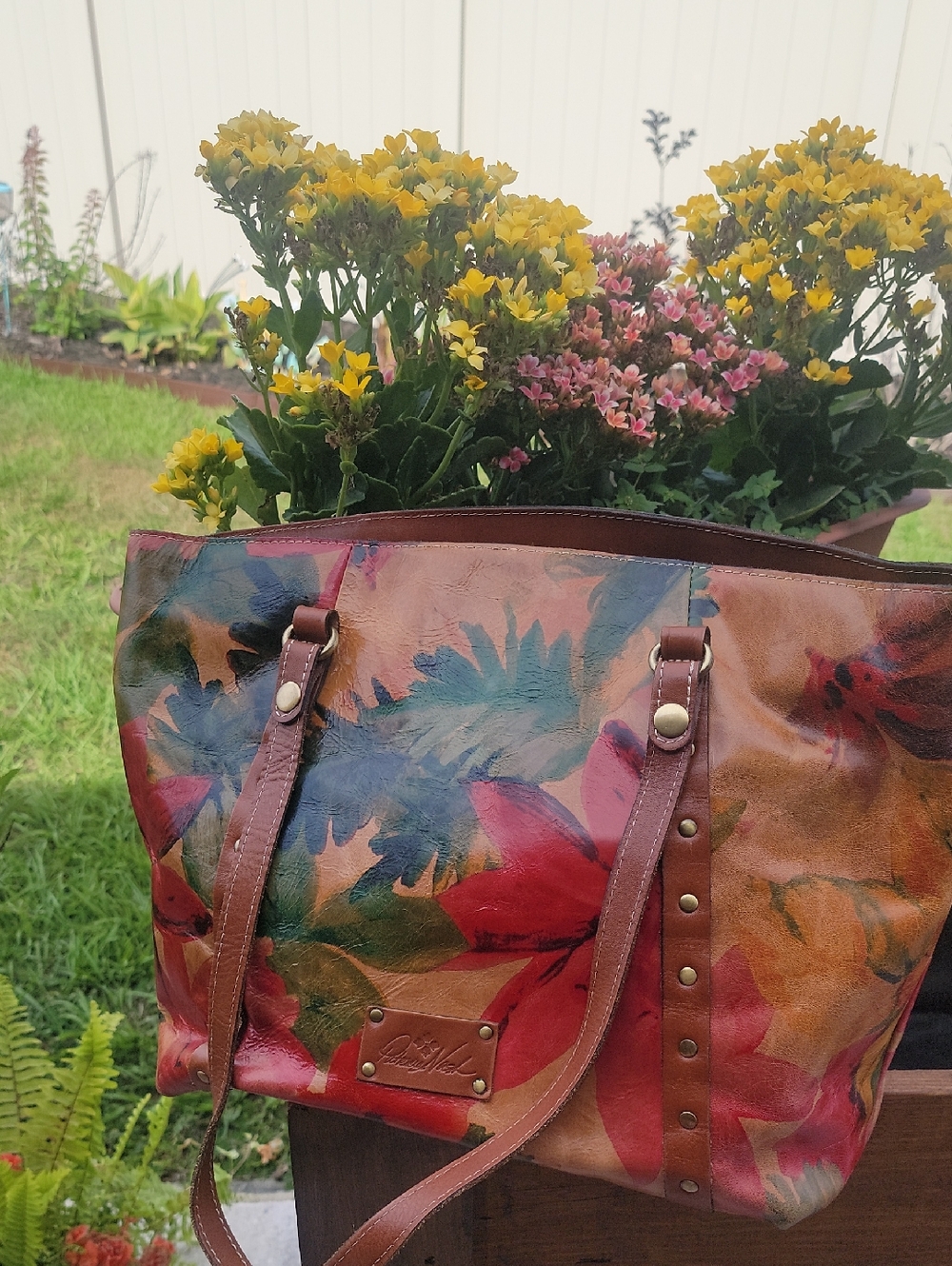 Patricia Nash Multicolor Floral Leather Tote with Brown Straps